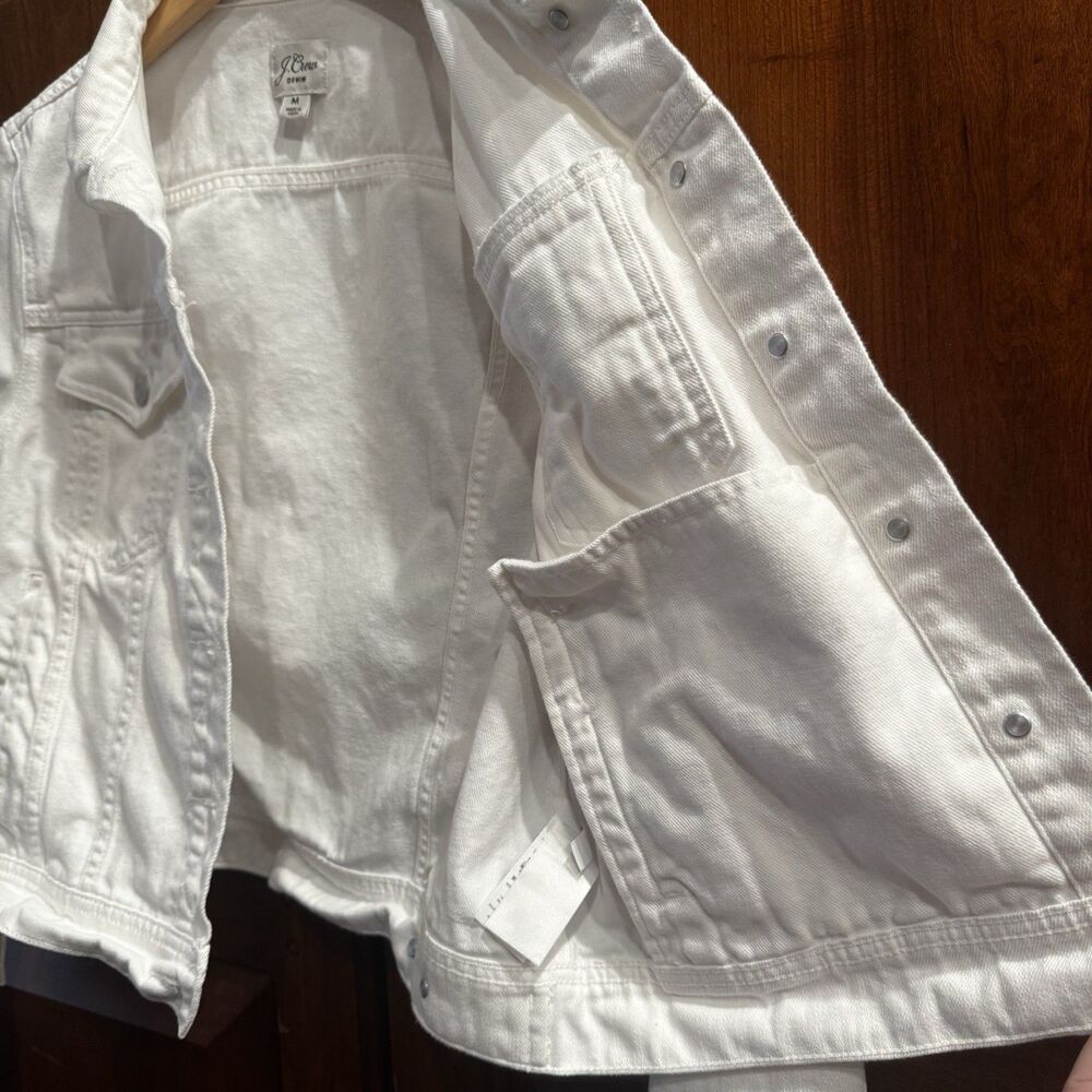 J Crew Women’s White Cropped Denim Classic Trucker Jacket Size M - Picture 12 of 16